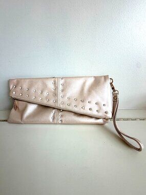 Charming Charlie Rose Gold Rhinestone Foldover Clutch Wristlet